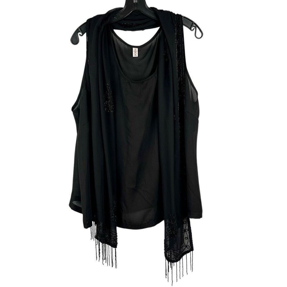 Women’s Black Dress Tank and Floral Beaded Scarf 22W
